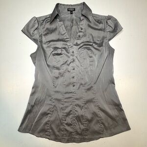 Express Officecore Y2K Silver Satin Cap Sleeve Blouse Sz Medium